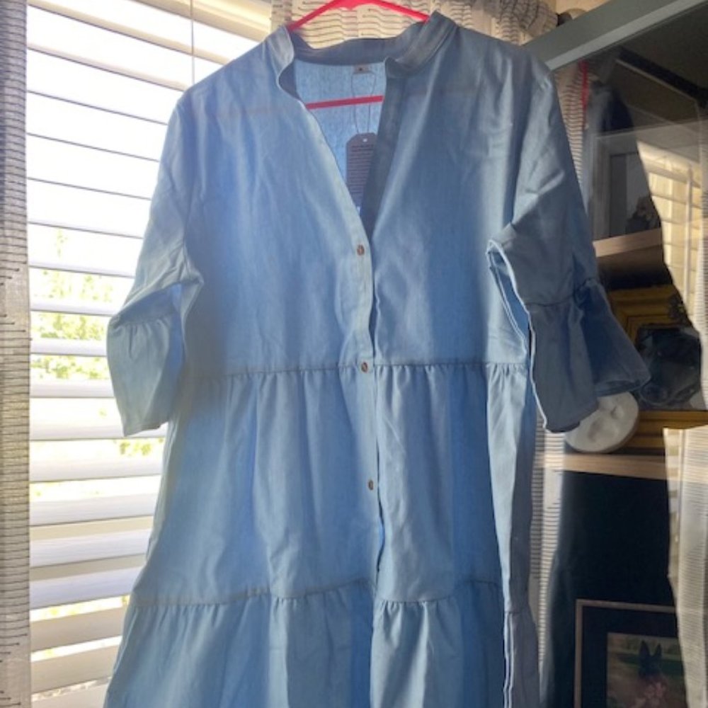 Denim-like material mid length dress